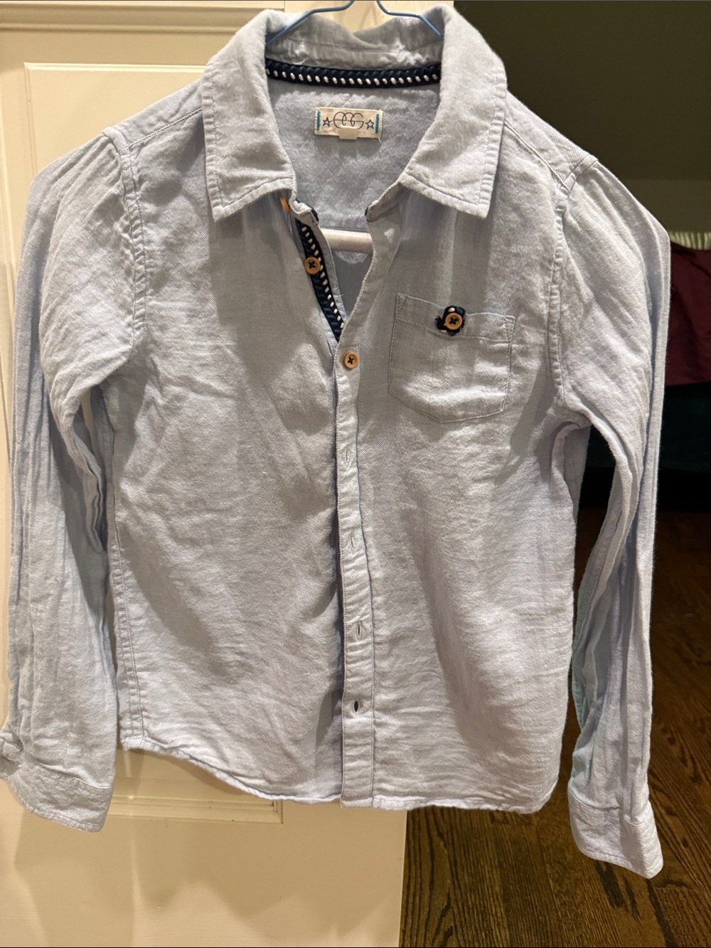 Light Blue Kids' Long-Sleeve Button-Down Shirt with Chest Pocket